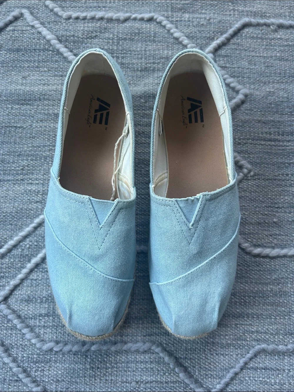 Authentic American Eagle Outfitters Comfy Wedges in Light Blue Canvas, Slip-On